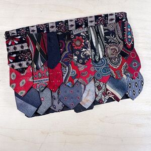 Handmade Silk Tie Tip‎ Clutch Bag Purse Fold Over Blue Red Unique